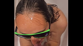 Wild wife's dripping bathroom blowjob with blazzing nails