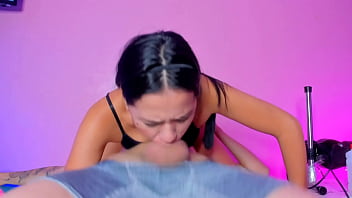 This whore likes to have the cock in her throat and we see how she swallows it whole