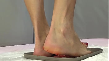 Peeing in strawberries and trampling them with my beautiful feet
