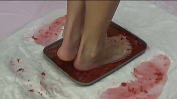 Peeing in strawberries and trampling them with my beautiful feet