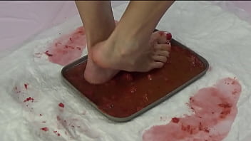 Peeing in strawberries and trampling them with my beautiful feet