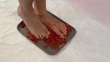 Peeing in strawberries and trampling them with my beautiful feet