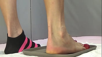 Peeing in strawberries and trampling them with my beautiful feet