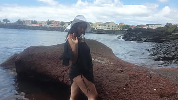 Curvy lady dresses up in sexy clothes masturbates on the beach and photoshoot