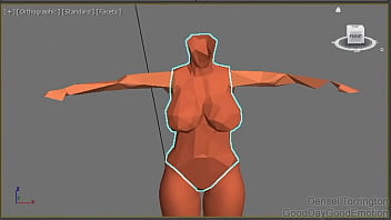 A virtual woman inflates belly with air compressor