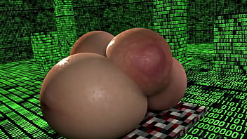 A virtual woman inflates belly with air compressor