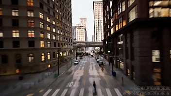 A virtual woman inflates belly with air compressor