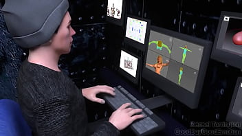 A virtual woman inflates belly with air compressor