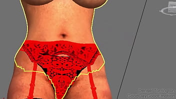 A virtual woman inflates belly with air compressor