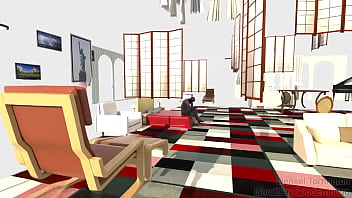 A virtual woman inflates belly with air compressor