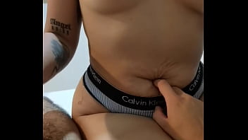 I like to touch her navel while she masturbates me