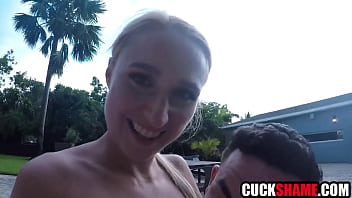 Horny wife fucks stud while cuckold husbad watches