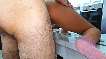 Real amateur couple fucking passionately in the kitchen