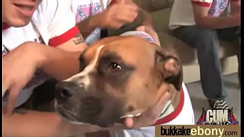 Ebony babe sucks group of white guys 6