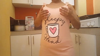 My big ass and busty stepmoth in the kitchen masturbating with her fingers