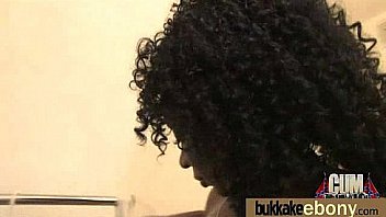 Ebony babe sucks too many white cocks 2