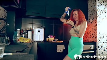 Redhead hottie with tattoos loves my cock