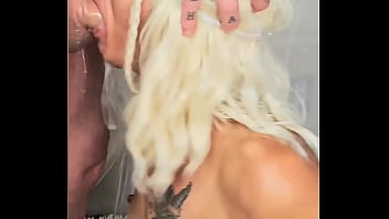 Somedays the princess is extra spitty i watch the slop slowly drip down over her tits while i fuck her mouth