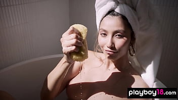 Smoking hot naked latin beauty relaxing in the bath