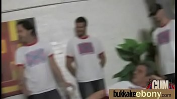 Ebony babe sucks group of white guys 4