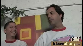 Ebony babe sucks group of white guys 4