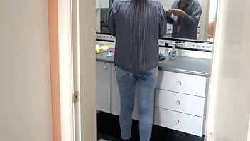 I please my stepson so he cums in my ass with jeans two cameras