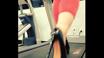Stiletto high heels public gym treadmill walking in pleasers tall shiny black stripper shoes workout yoga pants exercise cardio kyra hellfire Stiletto high heels public gym treadmill walking in pleasers tall shiny black stripper shoes workout yoga pants exercise cardio kyra hellfire