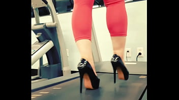 Stiletto high heels public gym treadmill walking in pleasers tall shiny black stripper shoes workout yoga pants exercise cardio kyra hellfire Stiletto high heels public gym treadmill walking in pleasers tall shiny black stripper shoes workout yoga pants exercise cardio kyra hellfire
