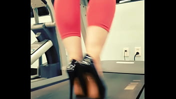 Stiletto high heels public gym treadmill walking in pleasers tall shiny black stripper shoes workout yoga pants exercise cardio kyra hellfire Stiletto high heels public gym treadmill walking in pleasers tall shiny black stripper shoes workout yoga pants exercise cardio kyra hellfire