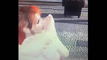 Redhead sucking male foot