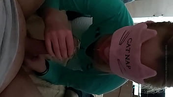 Shy 18 year old roommate surprises me by sucking my dick until she get all my cum