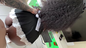 Busty ebony maid gets her white boss to cum twice