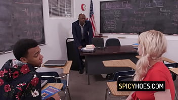 Cute blonde babe gets dp's by two black professors
