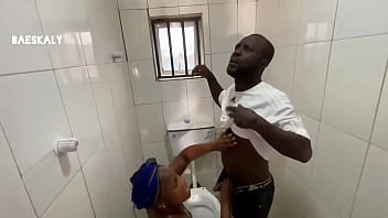 House wife cheating on husband with her husband friend in the bathroom