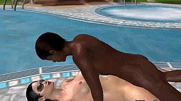 This sexy 3d babe gets fucked by two black cocks