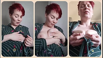 Mature milf plays with her nipples and big tits