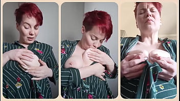 Mature milf plays with her nipples and big tits