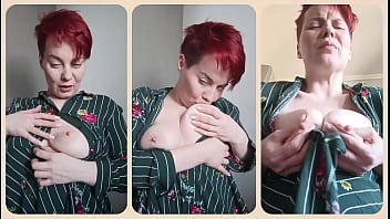 Mature milf plays with her nipples and big tits