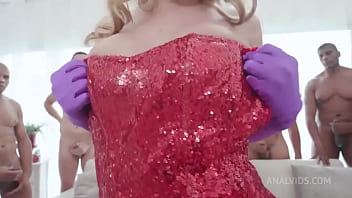 Busty stunning latina milf in a tight red dress stuffedin every hole