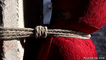 Redhead in eyeglasses hard whipped in hogtie Redhead in eyeglasses hard whipped in hogtie