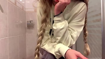 Horny 19 year old blonde squirts in college bathroom lil rose