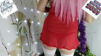 Snow maiden found a gift and squirted