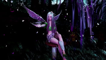 Naive pale skinned fairy gracefully posing in a elven woodland alone
