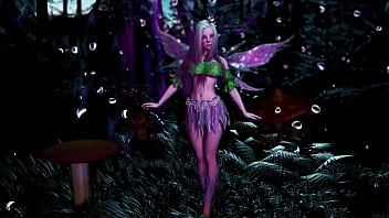 Naive pale skinned fairy gracefully posing in a elven woodland alone