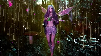 Naive pale skinned fairy gracefully posing in a elven woodland alone