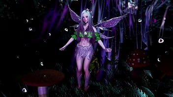 Naive pale skinned fairy gracefully posing in a elven woodland alone