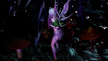 Naive pale skinned fairy gracefully posing in a elven woodland alone