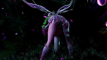 Naive pale skinned fairy gracefully posing in a elven woodland alone