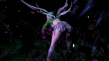 Naive pale skinned fairy gracefully posing in a elven woodland alone