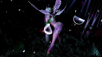 Naive pale skinned fairy gracefully posing in a elven woodland alone